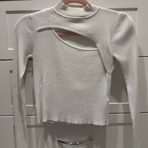 Zara White Cut-Out Longsleeve Top
